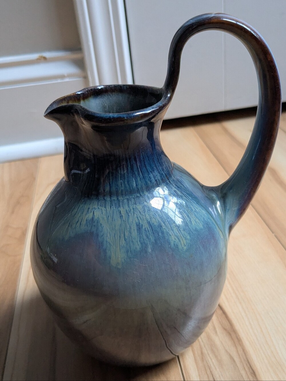 Bill Campbell Art Pottery Pitcher/Jug Blue Drip Glaze Signed 8"